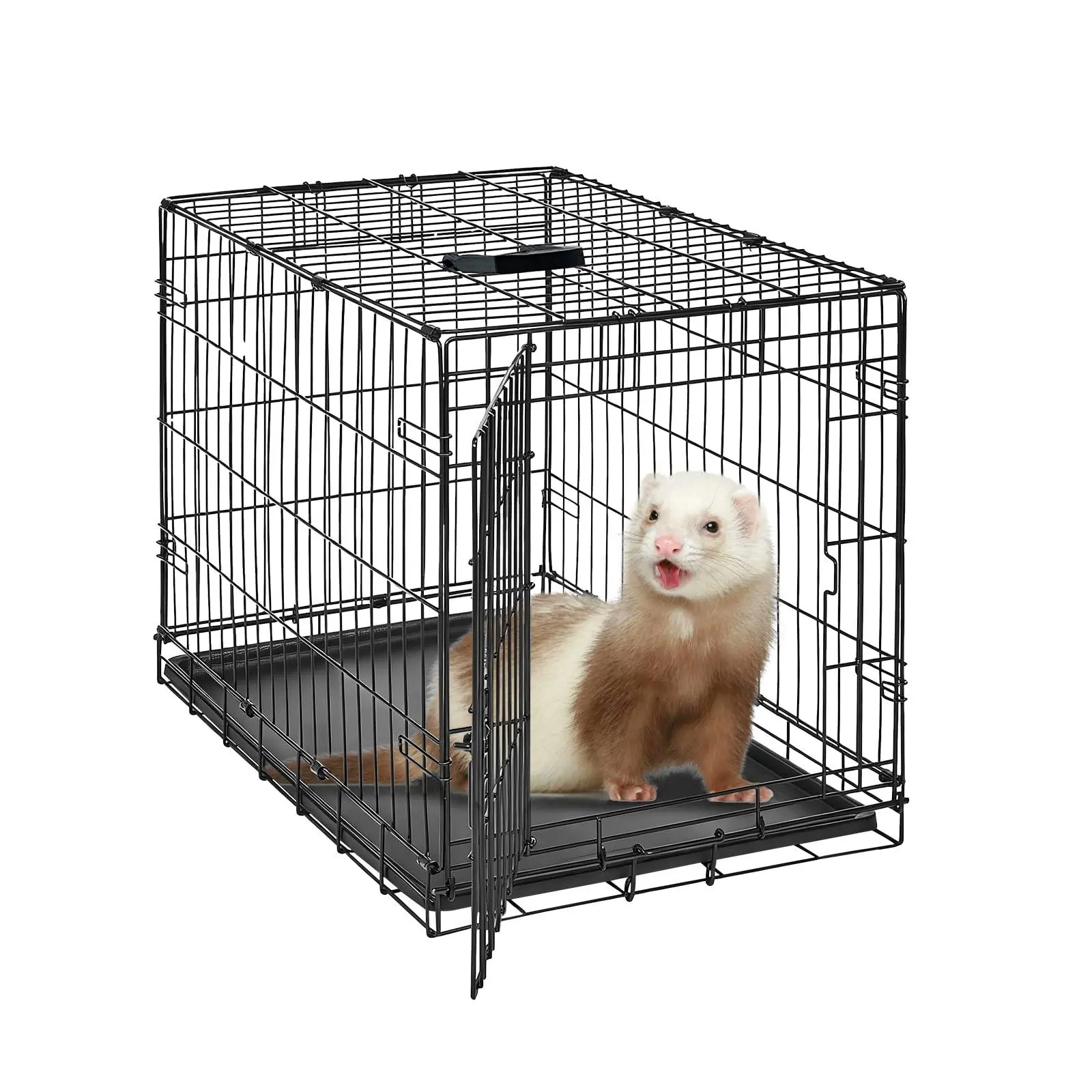 Portable Rabbit Cage with Slide Out Tray and Folding Design, Easy-Clean Leak-Proof Tray, Reinforced Steel Construction, Double Door Safety Latches,for Bunny, Ferret, Chinchilla, Cat, Rat,60*44*49cm