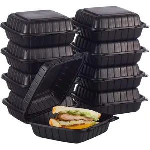 8X8 1-Compartment 50-Pack Plastic Clamshell Takeout  Trays Heavy Duty Togo Disposable Box Carryout Meal Prep Packaging Catering Hinged Containers With Secure Snap Lid (Formerly FULING)