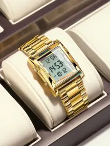 CAREKISO Original LED Modern Waterproof Watch Men Watch Waterproof Week Calendar Alarm Man Wristwatch Rectangle Stainless Steel Electronic Men's Watches