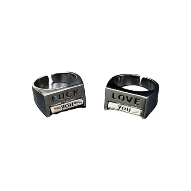 Adjustable Anti-Establishment Spinner Ring - Anxiety Relief & Mood Shifter for Couples, Fidget Jewelry with Love & Confrontation Text Design