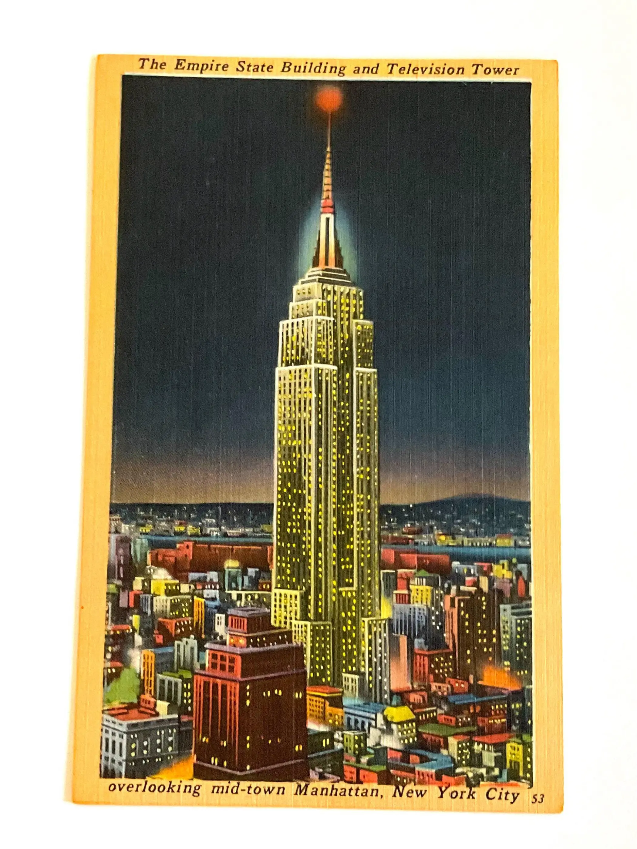 Vintage Empire State Building Postcard: 1930s-40s NYC Night View