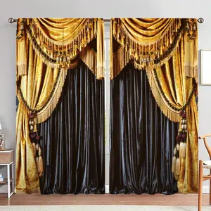 Gold & Black Pattern Door Curtain, 1 Set Exquisite Door Curtain, Home Decor for Living Room Bedroom, Room Divider Curtain, Home Decoration Curtain