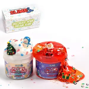 ToysButty 2 Slime Pack Clear Crystal Slime & Cloud Slime Kit for Girls Boys, Create with Kids Christmas Theme, Premade Slime Making kit, 8 Slime Accessories, 2 Big Slime Charms Putty Set Slime Kits