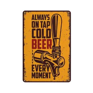 Always On Tap Cold Beer Vintage Tin Sign: Viral Retro Bar Decor for Beer Lovers & Man Cave Enthusiasts