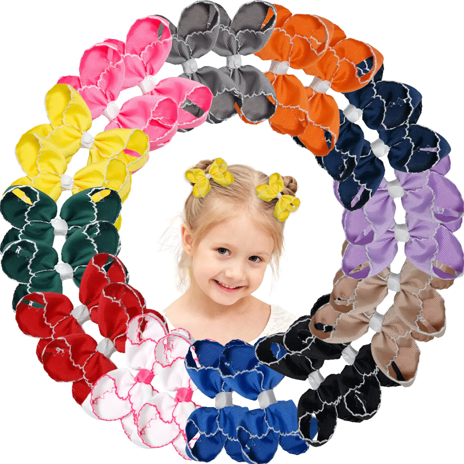 JoyBowie Hair Accessories Set - 12pcs Floral Lace-Edge Charm Grosgrain Ribbon Hair Clips/Pins, 3/4.5/6In Colorful Bubble Bows, Toddler Girl Barrettes for girls gift,familyfun