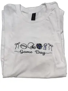 Football Game Day Embroidery Shirt Cozy Unisex Fit for Tailgates Cheering Classic Icons Soft Comfortable High-Quality Cotton Crewneck shirts women