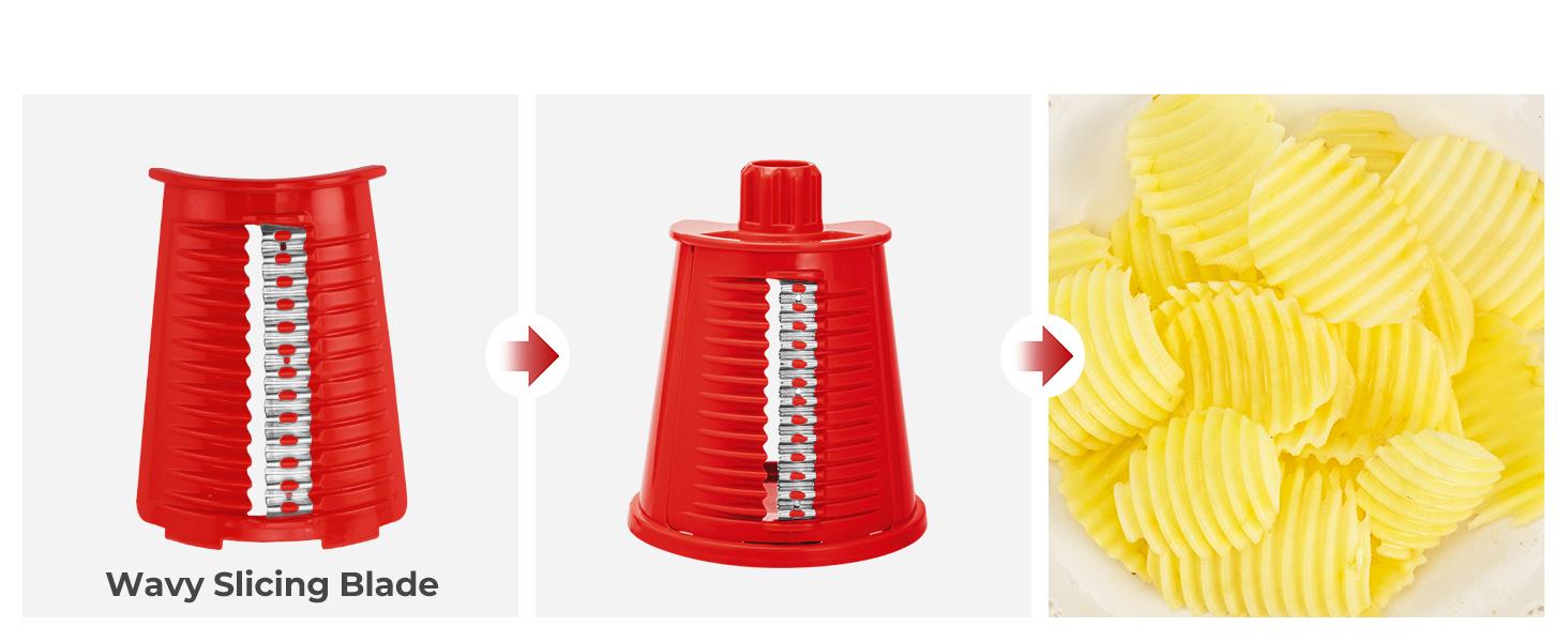 SUSTEAS Rotary Cheese Grater with Handle, 5 Replacement Blades, BPA Free, Built-in Strong Suction Base, 18/10 Stainless Steel Vegetable Slicer Kitchen Utensils