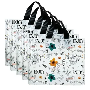 5pcs/set Flower Printed Gift Bag, Reusable and Foldable Tote Bag for Creative Gift Packaging, Gift Package, Househeld Portable Shopping Bag