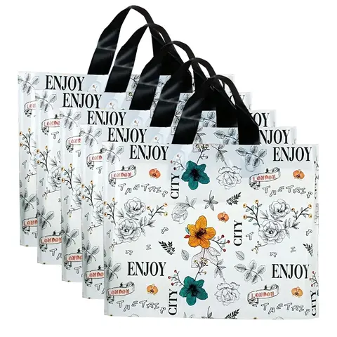 5pcs/set Flower Printed Gift Bag, Reusable and Foldable Tote Bag for Creative Gift Packaging, Gift Package, Househeld Portable Shopping Bag, Flower Gift Bags