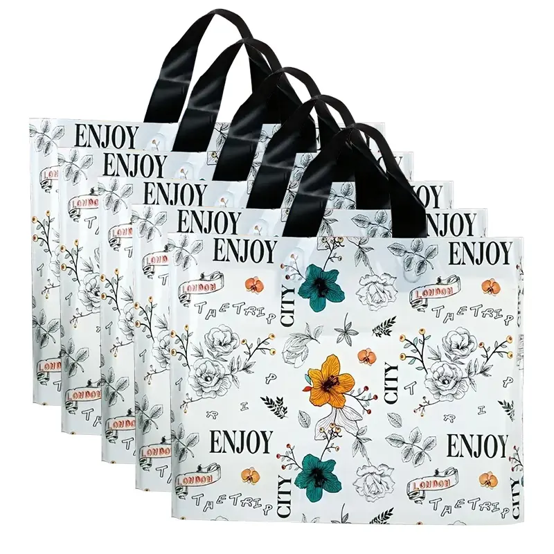 5pcs/set Flower Printed Gift Bag, Reusable and Foldable Tote Bag for Creative Gift Packaging, Gift Package, Househeld Portable Shopping Bag, Flower Gift Bags