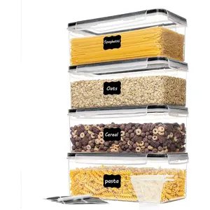 Airtight Food Storage Containers with Lids 4PCS Set 3.2L, Plastic Spaghetti Canisters for Pasta organizer, BPA Free Air Tight Kitchen Pantry Organization