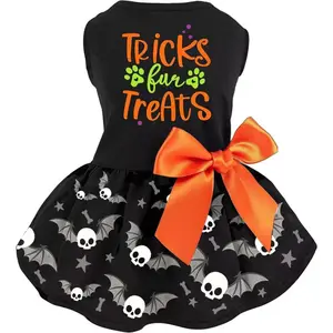 Halloween  Dress, Holiday  Cotton Outfits Skull Skirt for Small Boys and Girls Puppies Pets Doggie