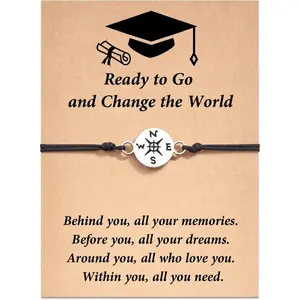 Graduation Compass Bracelet Adjustable Size Inspirational Card Included Classic Memorial Jewelry Gift for Graduates Students