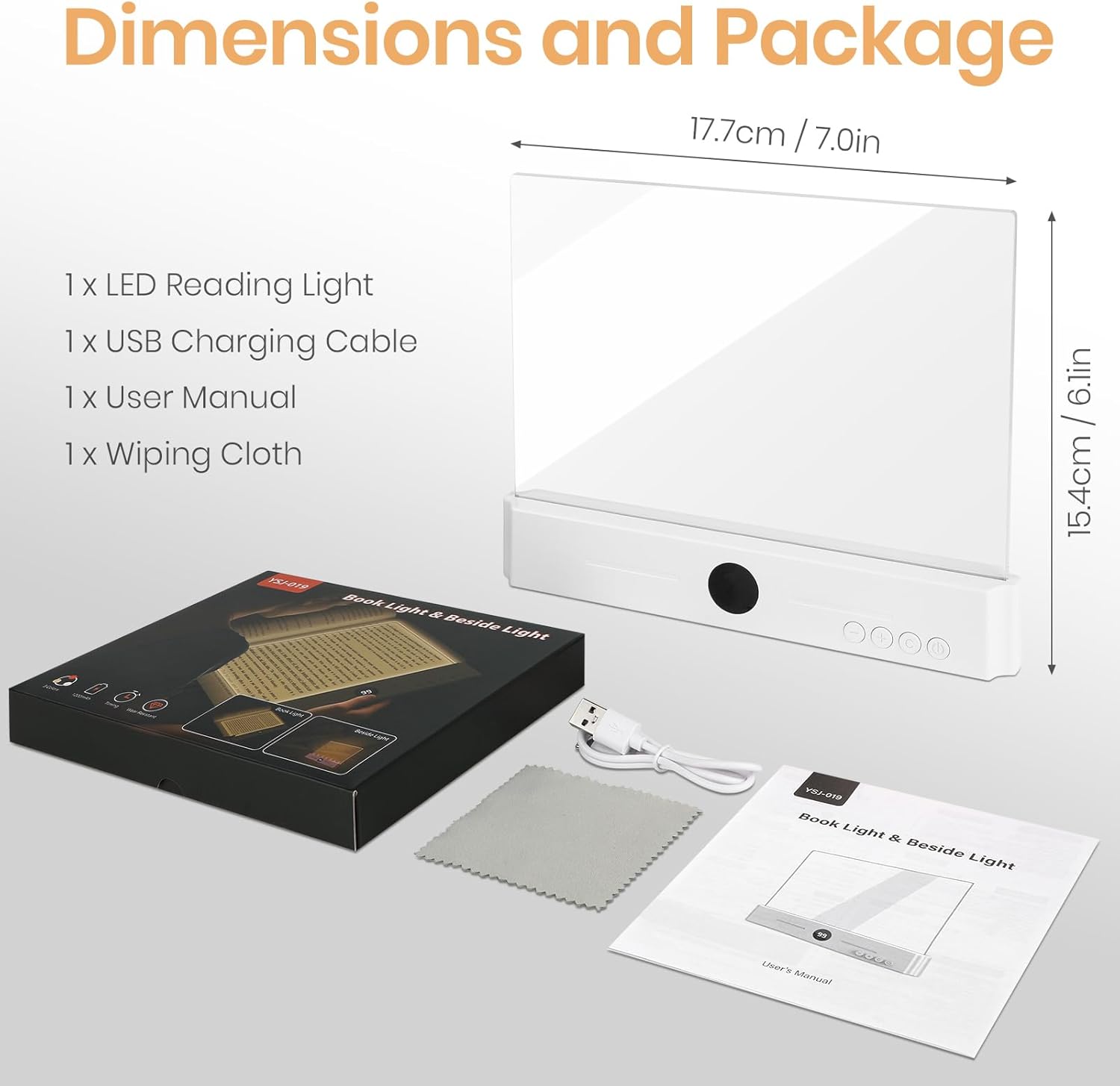 Book Light, Rechargeable Clear LED Flat Reading Light with & Timer, Dimmable Panel Plate Lamp Book Full Page Light for Reading in Bed at Night, Funny Gifts for Readers