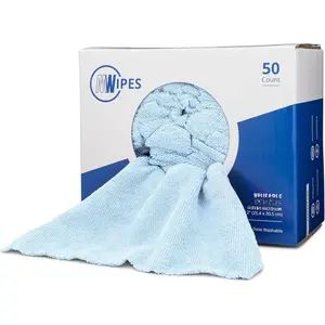 Rags in A Box (50 Count) - Mwipes - 10" x 12"  Wipes for Cleaning - Edgeless Terry Towels, Shop Rags, Wash, Dust, Disposable, House, Small Cleaning Cloths (Blue)