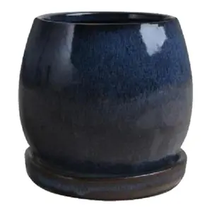 212 MAIN 8 in. Artisan Glazed Ceramic Round Planter - Drip Blue, Clean Edges, Drainage Holes, Indoor Outdoor Planter