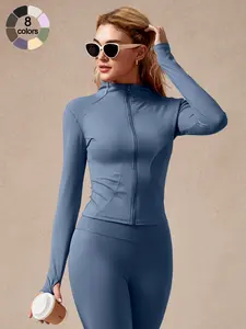 Women's Sporty Long Sleeve Top with Thumb Loop Design, High Elastic Comfortable Fabric, Moisture-Wicking Activewear Gym Workout Tops for All Seasons