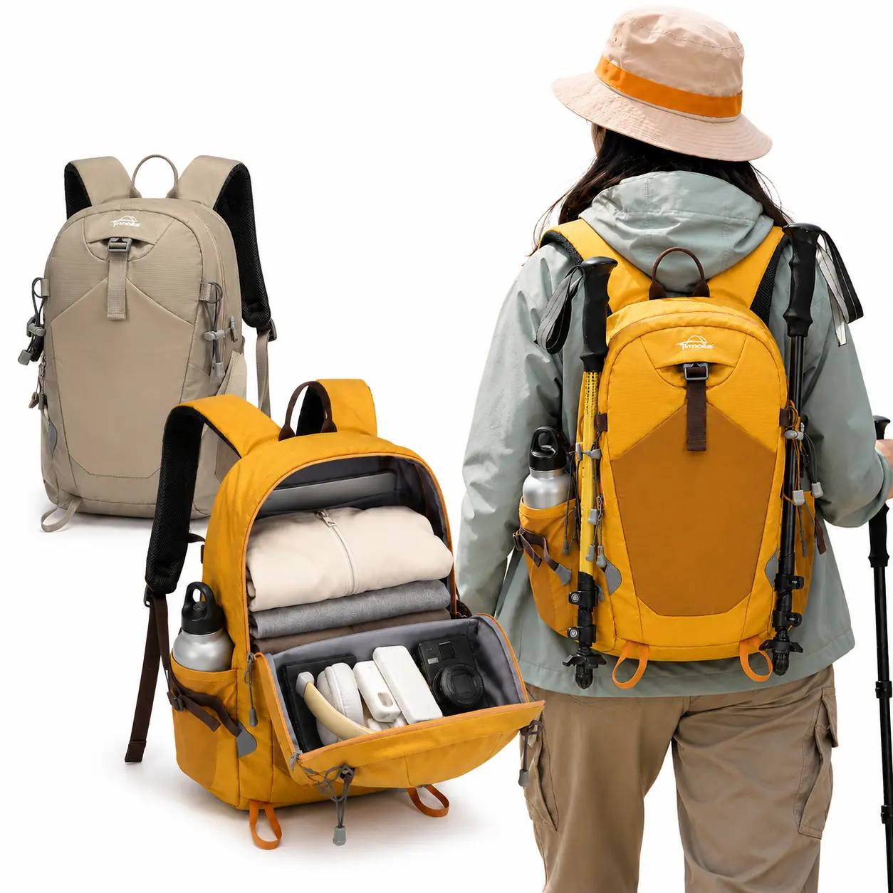 25L Hiking Backpack Lightweight Water-Resistant Travel Daypack with Breathable Padded Straps and Trekking Pole Holders