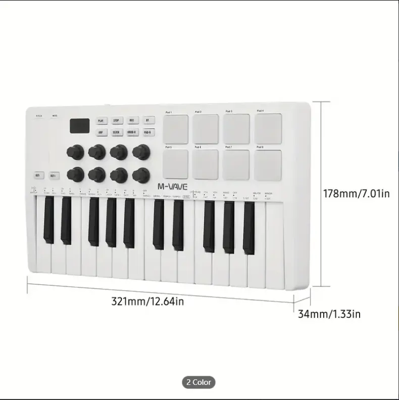 MIDI Control Keyboard,25-Key MIDI Control Keyboard Mini Portable USB Keyboard MIDI Controller with 25 Velocity Sensitive Keys 8 RGB Backlit Pads 8 Knobs