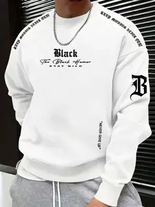 Men's Fall Winter Street Style Humor Round Neck Sweatshirt, Casual Fitted Design, Wild Attitude Trendy Fashion