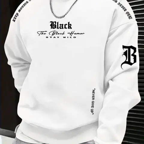 Men's Fall Winter Street Style Humor Print Round Neck Long Sleeve Streetwear Sweatshirt, Casual Fitted Design, Wild Attitude Trendy Fashion, Menswear, Streetwear Clothes
