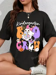 100% Cotton Kindergarten Boo Crew Funny Halloween Teacher Kid T-Shirt