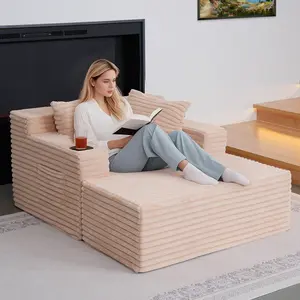 Lilypelle 61"  / 98.4" Chaise Lounge Chair Indoor, Oversized Upholstered Sofa Bed, Sleeper Couch Reading Chairs Fluffy Plush Corduroy Cloud Sofas Couches for Living Room