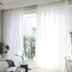 2 Panel Solid Color White Sheer Curtains for Bedroom Study Room Kitchen Living Room Rod Pocket Top Window Drapes,Transparent Light Weight Soft Window Treatment Curtains,63 84 95 108inches Length