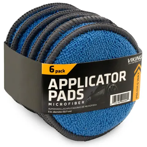 VIKING Microfiber Car and Tire Wax Applicator Pads and Cleaning Pads - Blue/Grey, 5 in. Diameter, 6 Pack