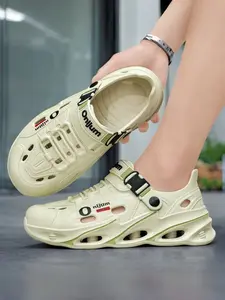 1 Pair Men's Sporty Trendy Chunky Clogs | Letter Print Design | 2-in-1 Convertible Heel Strap | Lightweight | Non-slip | Ergonomic Thick Sole | Ergonomic Massage Insole | For Streetwear, Casual Outings, Sports sandals elop