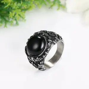 OIDEA Men's Gothic Bat Black Onyx Stainless Steel Cast Statement Rings, Bold Fashion Costume Jewelry Band