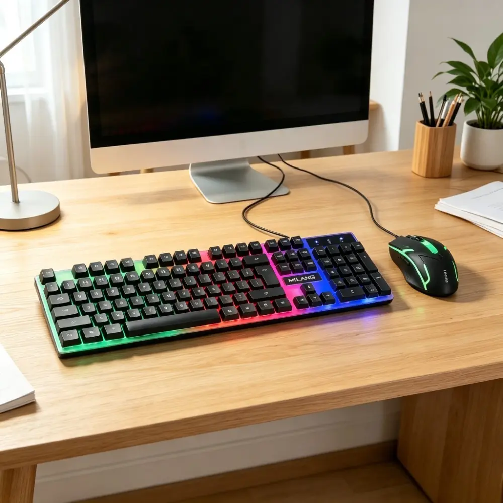 104-Key Backlit Full-Size Gaming Keyboard & USB Wired Ergonomic Gaming Mouse Combo Set - Indoor Recreation Gear for PC, Laptop Office Use