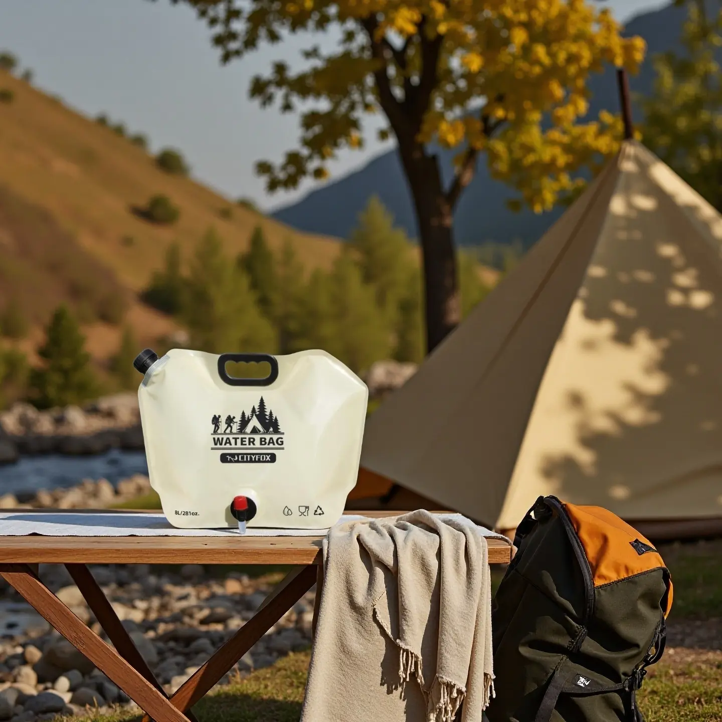 Large Capacity Outdoor Water Storage Bag, Portable Water Bag with Water Faucet & Handle, Water Storage Container for Camping, Hiking, Travel