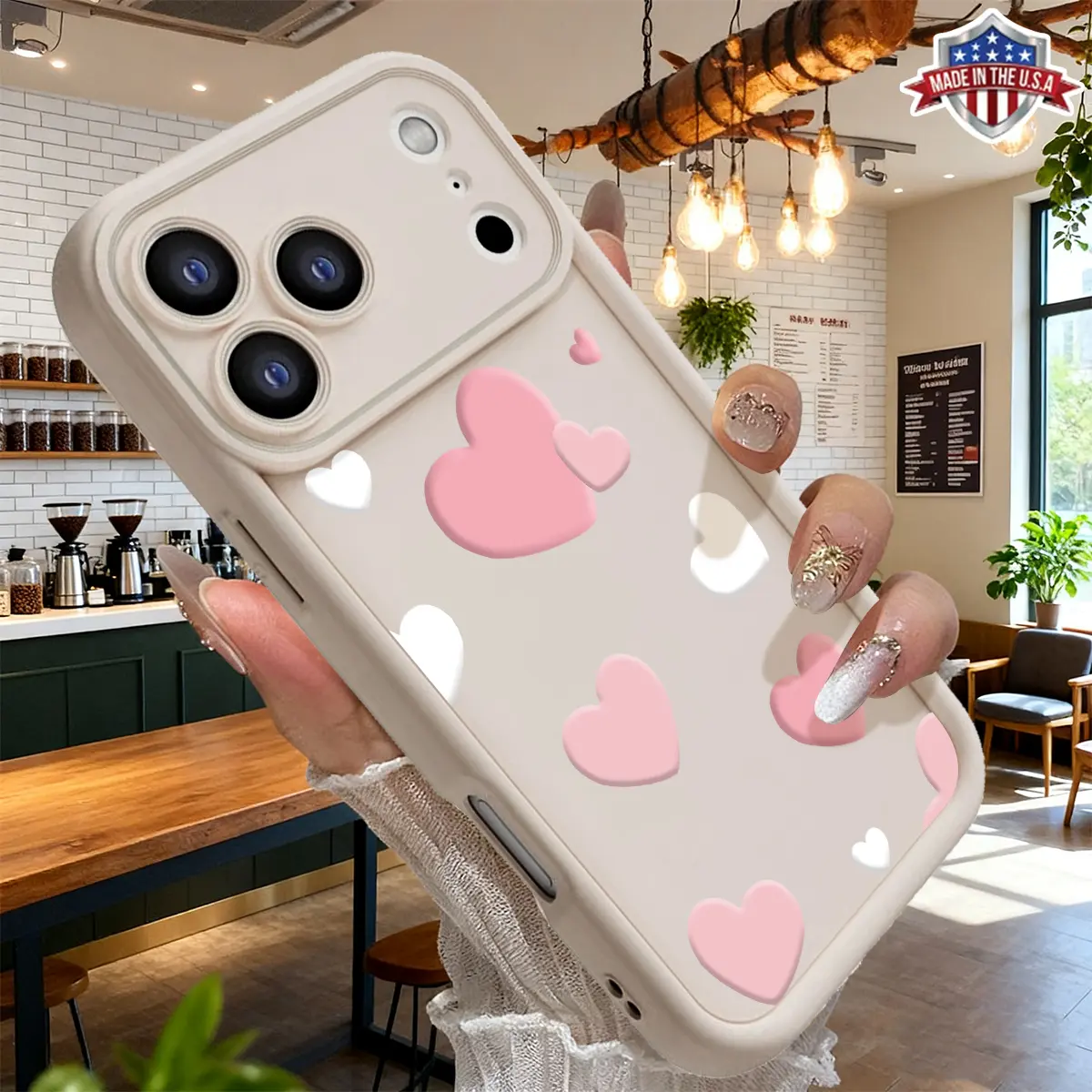 Cute Pink White Heart Pattern Aesthetic Case for iPhone 17 16 15 14 Pro Max 13 12 11 XR XS Plus Air Slim Shockproof Anti Drop Anti Scratch TPU Cover Gift For Girls Friends