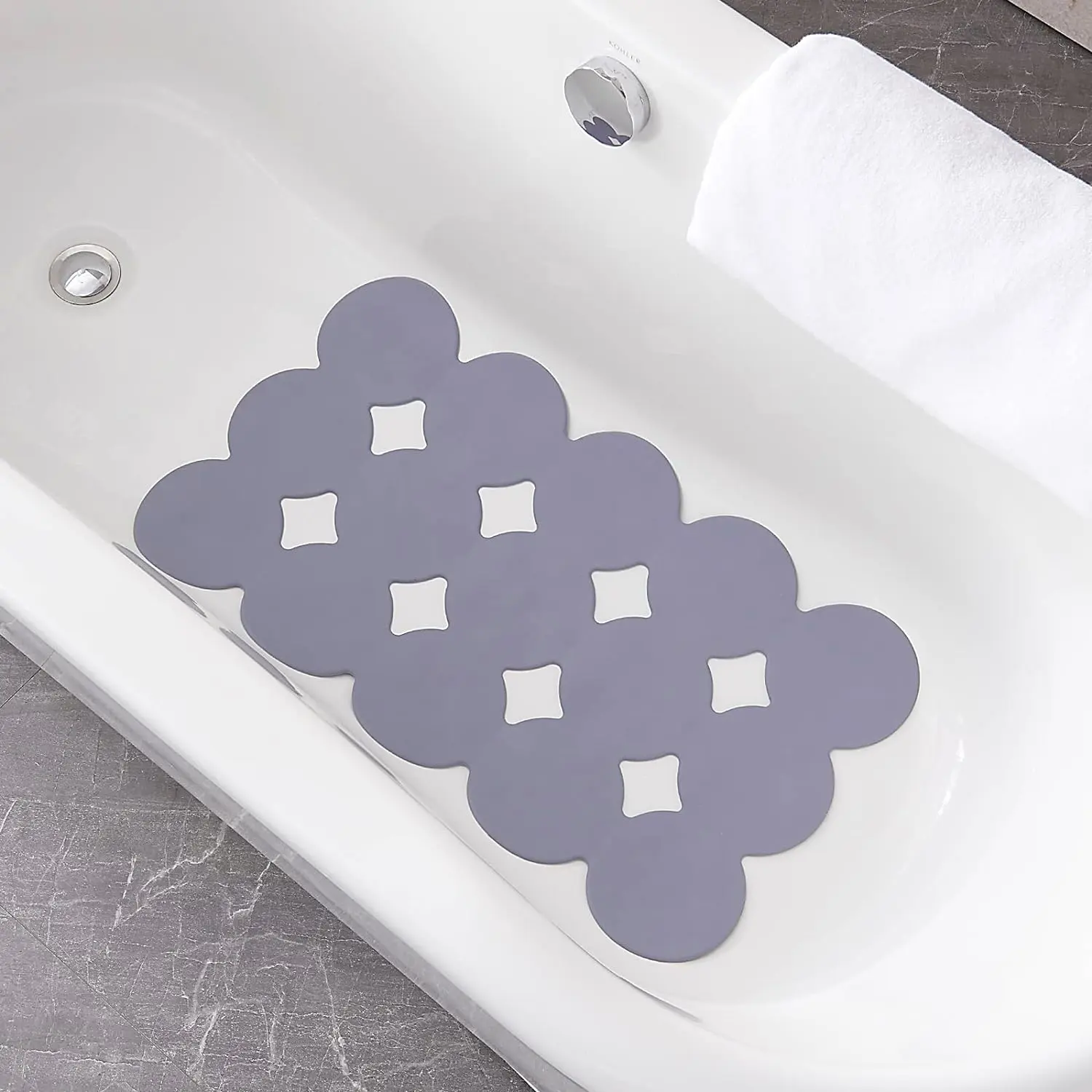 Non Slip Bathtub Mat Shower Mat Bath Mat Tub Mats with Strong Suction Cups Soft Natural Rubber Bath Mat for Inside The tub (Circle-Grey, 28x16 inch)
