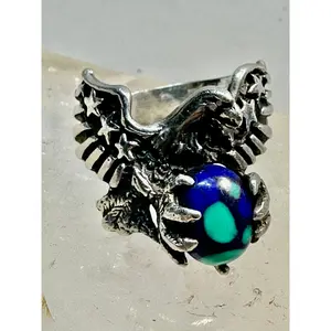 Eagle ring Azurite World band size 10 stars & stripes Patriotic southwest sterling silver women  men