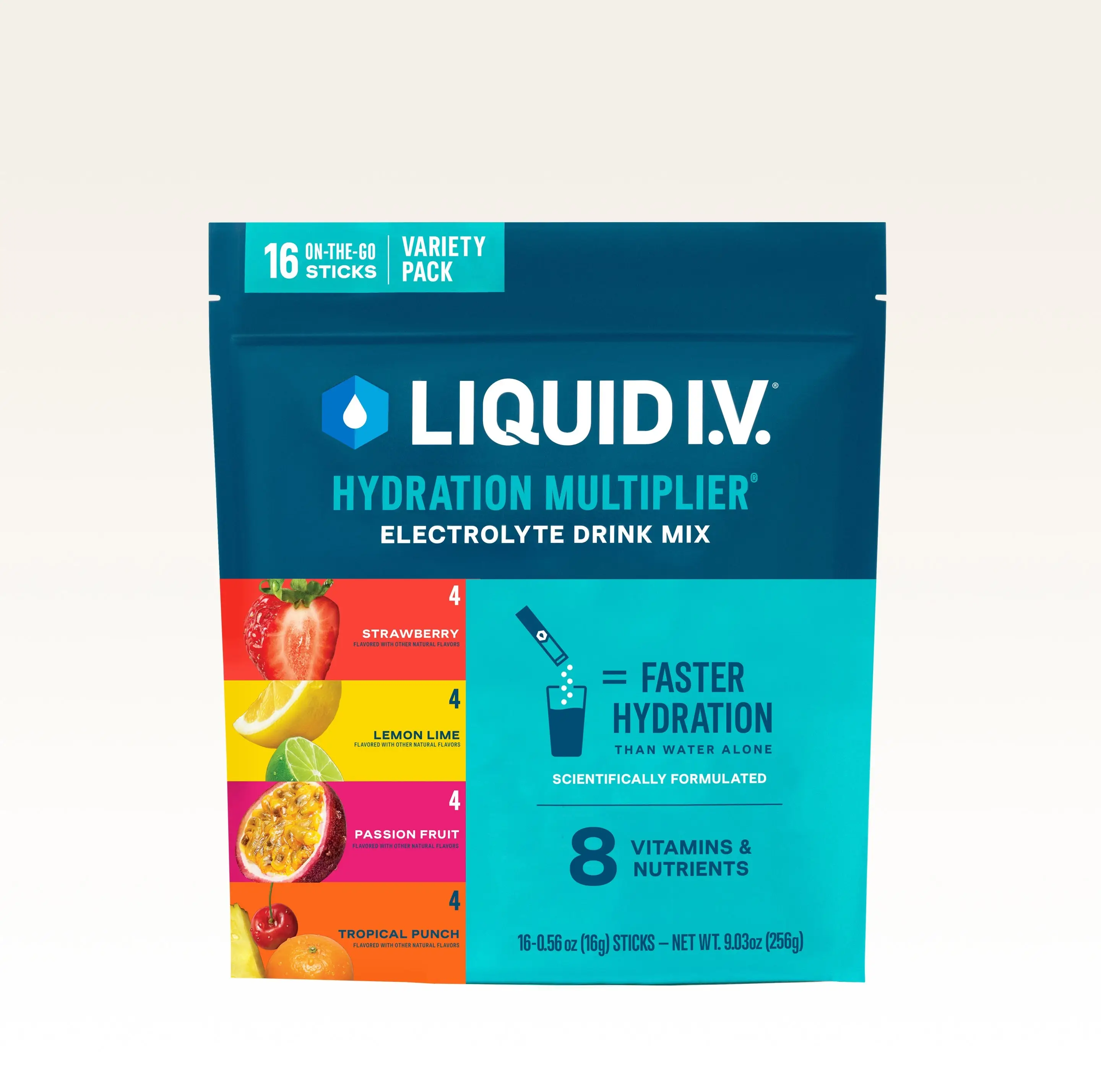 Liquid I.V. Hydration Multiplier Variety Pack - Lemon Lime, Passion Fruit, Strawberry, Tropical Punch - Hydration Powder Packets, Electrolyte Powder D