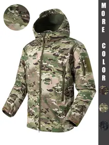 Men's Camo Softshell Jacket, Waterproof Windproof Lightweight Outdoor Activity Hoodie, Multi-Pocket Tactical Hunting Hiking Clothing, Waterproof Windproof Outerwear