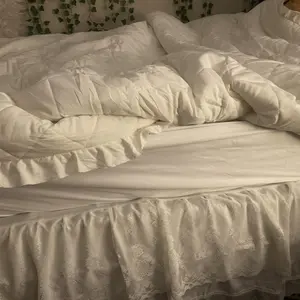 French Princess Lace Bed Skirt, Elegant Warm Mattress Protector, All-Season Washable Bedding for Bedroom, Guest Room, Hotel or Dorm Decor