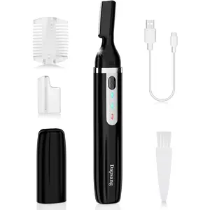 Electric Eyebrow Trimmer for Men and Women, Rechargeable Facial Hair Shaver with LED Light, Rinseable Design for Smooth Hair Removal on Lips and Legs.