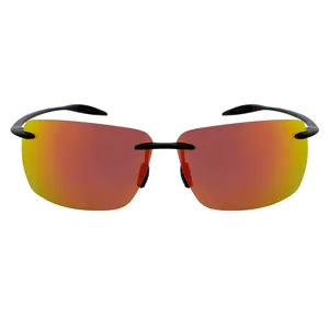 MAUI - Rimless TR90 Thin Sports Wrap Sunglasses Black Orange Mirror Polarized