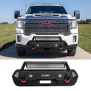 TIOYAR Steel Front Bumper Black Texture for 2020-2023 GMC Sierra 2500HD/3500 with Winch Plate LED Lights 2 x D-Rings Off-Road Performance