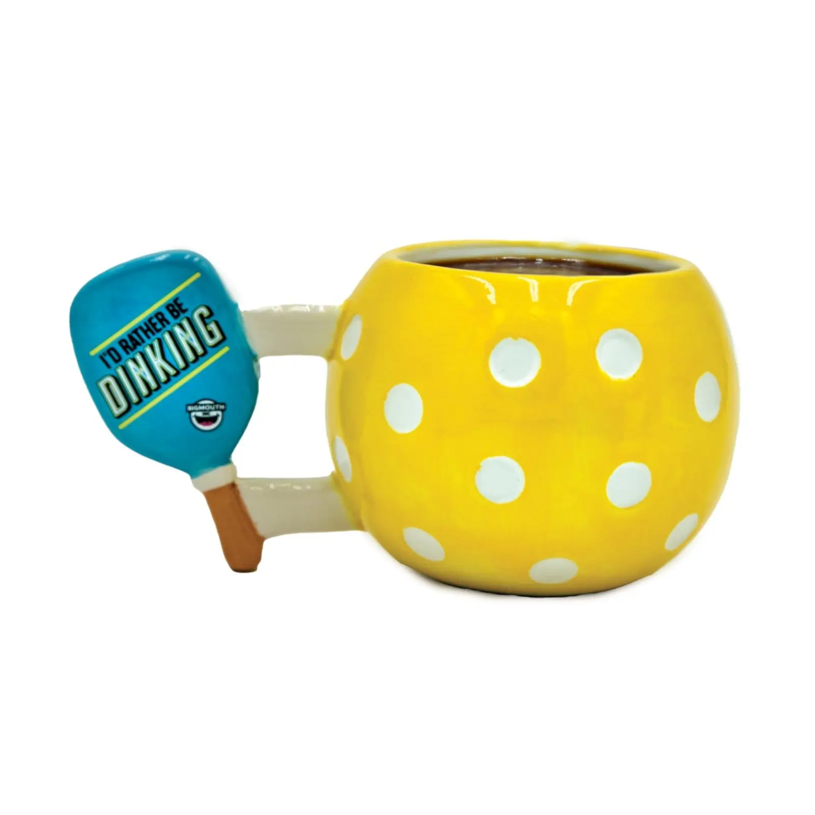 BigMouth Dinking Mug - Yellow Ceramic Drinkware with Polka Dot Pattern, Ideal for Coffee and Tea, Reusable & Washable