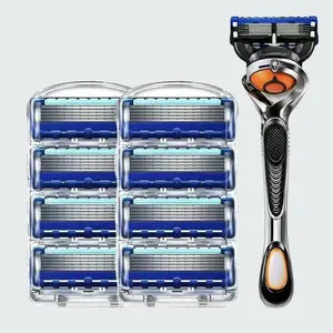 Basics 5-Blade Men's Razor with Dual Lubrication and Precision Trimmer, 9 Piece Set, 1 Handle & 8 Cartridges, Black