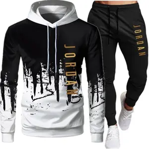 High cost-effective new men's printed hooded men's and women's plus velvet casual sweater suit Clothing Pants sets for men clothing