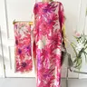 Women's Casual 2-Piece Floral Print Lightweight Woven Robe Set - Batwing Sleeves Dress, Drape Scarf Headband, Elegant Style, All-Season Beach Sun Protection, Dress Birthday Gift Option, Cute Clothes Set for Women