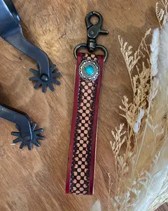 Pop of Red - Western Tooled Leather Keychain
