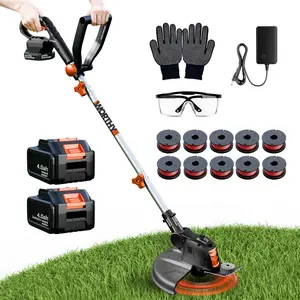 Electric Weed Wacker String Trimmer:2 x 4.0Ah  Cordless Weed Eater 21V   with 12"  Width,  Grass  Edger Lawn Tool with  Charger