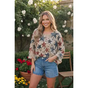 Women's Star Spangled Print Knitwear Sweater, Polyester Fabric, Stylish Design