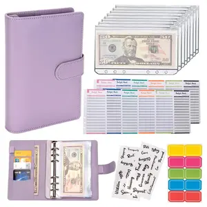 A6 Budget Binder Set, 1 Count Budget Planner with 2 Counts Personality Stickers & 12pcs Budget Sheets & 8 Counts Binder Pockets & 10pcs Multi-colored Labels, Stationery Supplies for Home School Office Dormitory